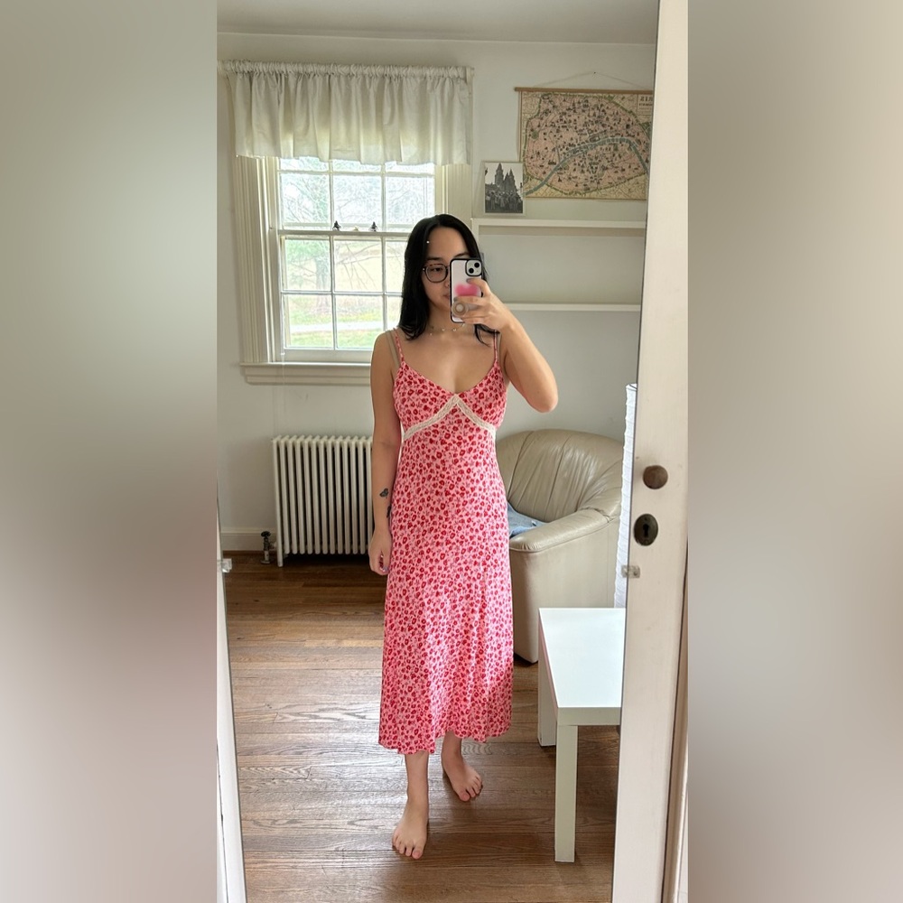 Pink Floral Midi Dress